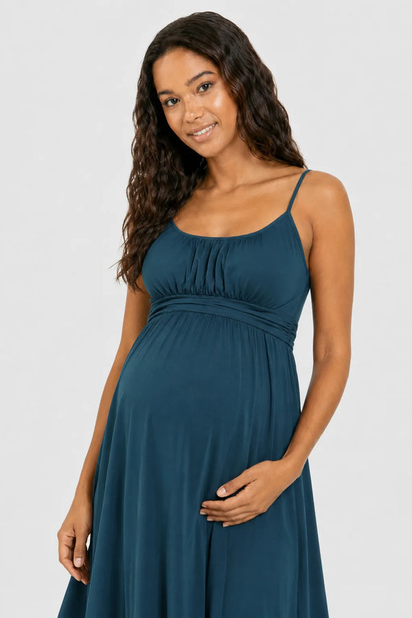 Elegante zwangerschapsjurk met smalle bandjes - teal