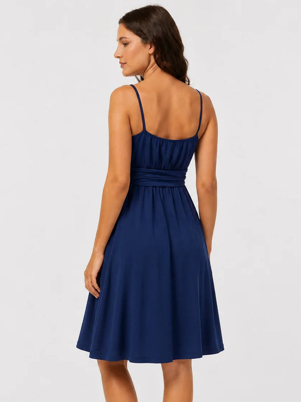 Elegante zwangerschapsjurk met smalle bandjes - blauw