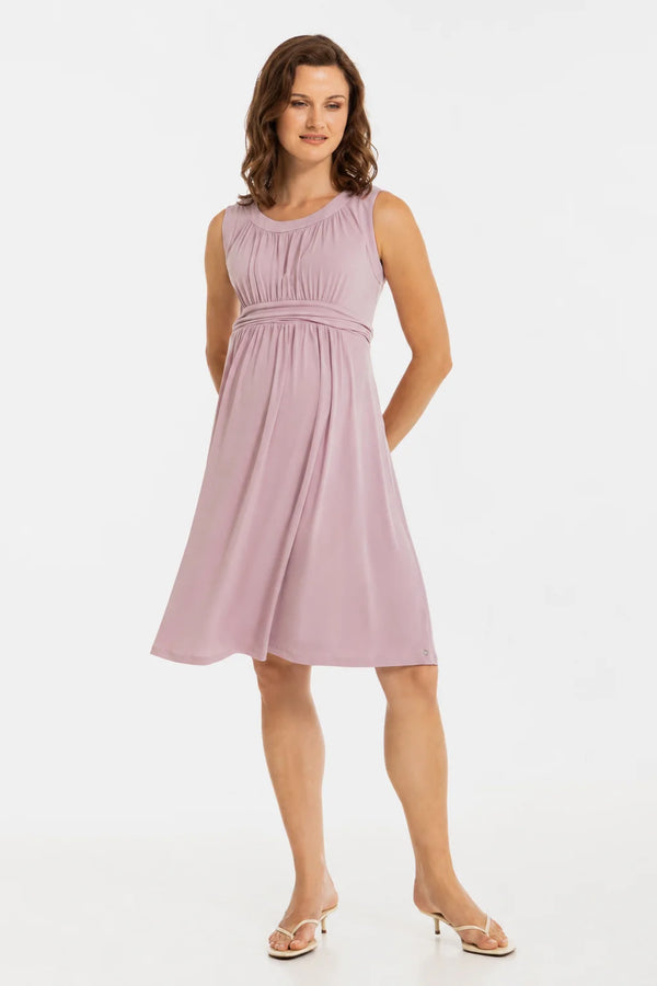 Elegante zwangerschapsjurk met geplooide band - roze