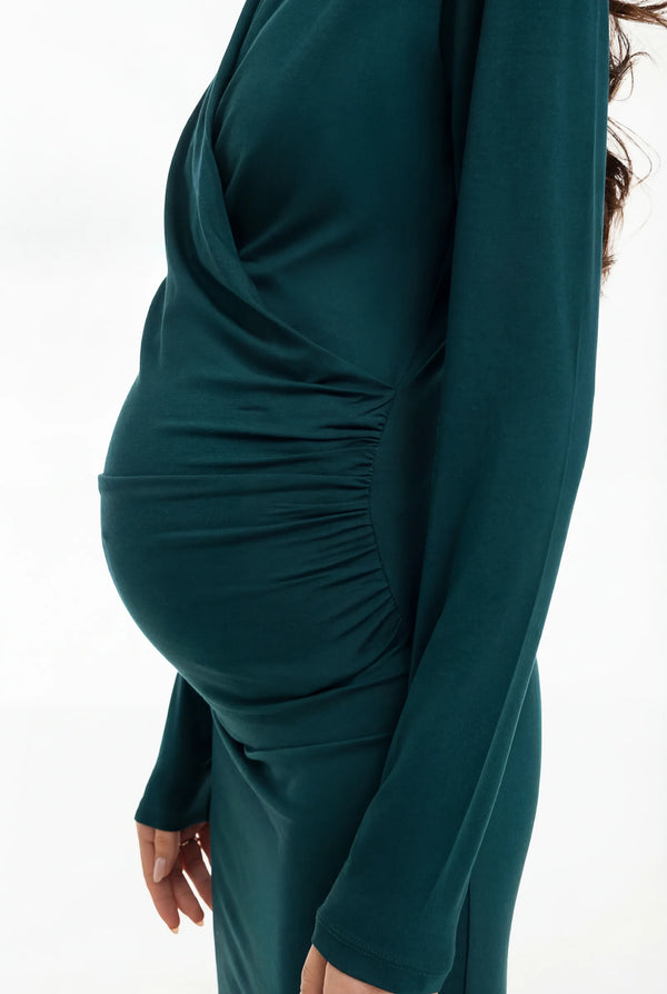 Zwangerschaps- en voedingsjurk met overslag - teal