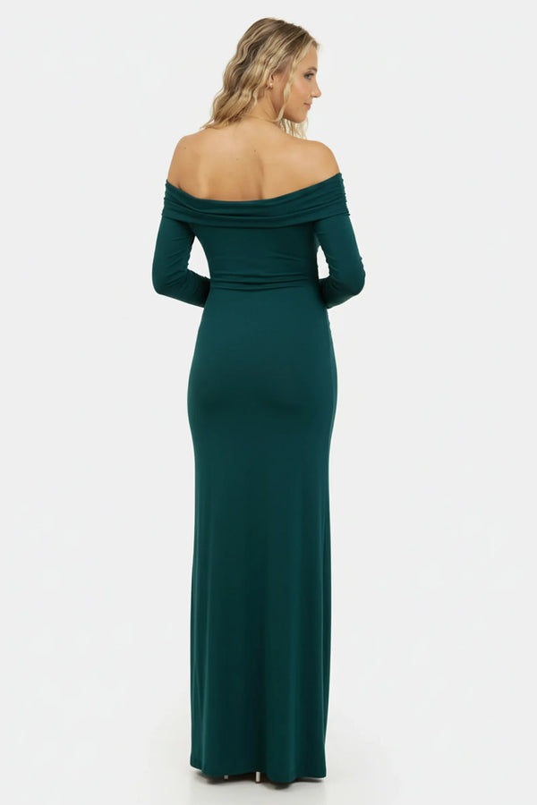 Lange elegante zwangerschapsjurk met off-shoulder - teal