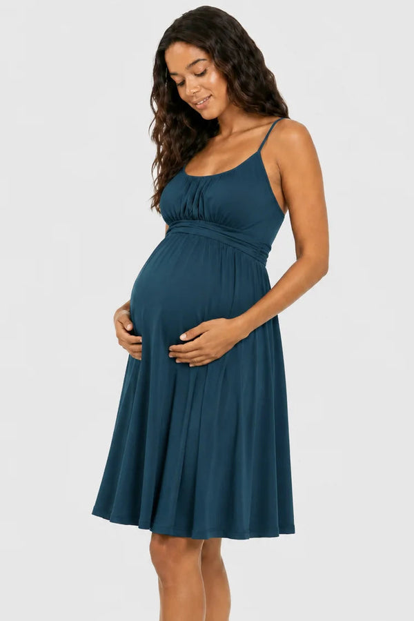 Elegante zwangerschapsjurk met smalle bandjes - teal