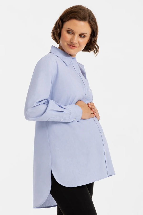 Oversized gestreept katoenen zwangerschaps- en voedingsshirt
