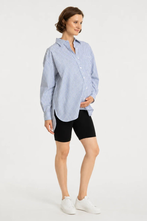 Oversized gestreept katoenen zwangerschaps- en voedingsshirt