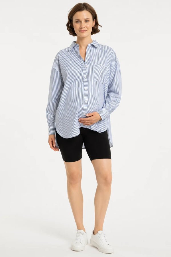 Oversized gestreept katoenen zwangerschaps- en voedingsshirt